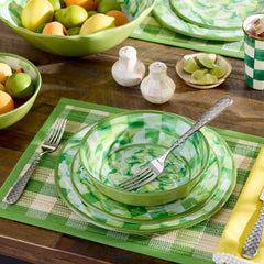 Green Woven Check Straw Placemats, Set of 4