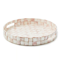 Sterling Check Capiz Round Tray