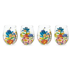 Flower Market Stemless Wine Glass, Set of 4