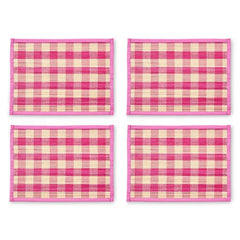 Pink Woven Check Straw Placemats, Set of 4
