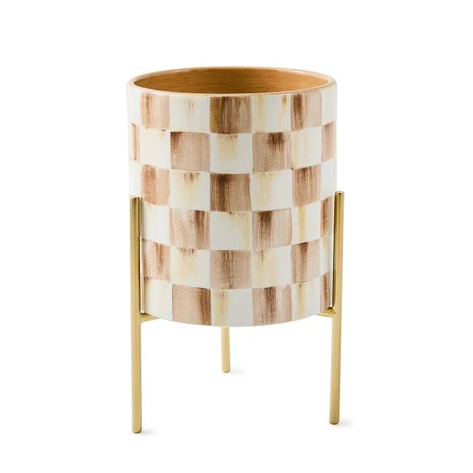 Mocha Check Tabletop Planter