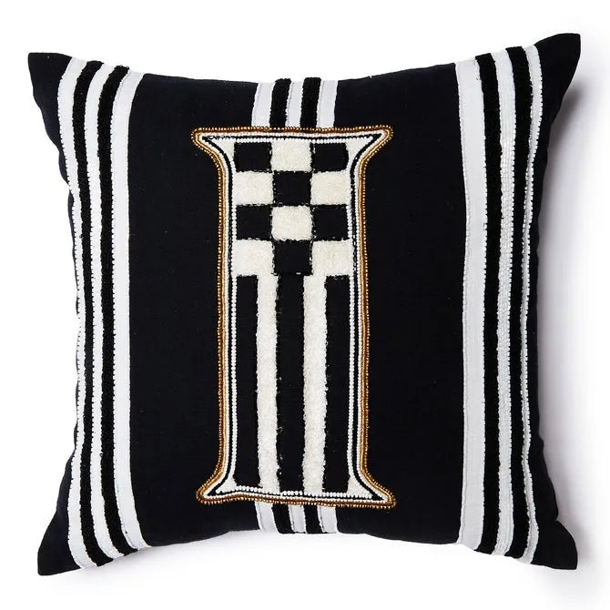 Monogram "I" Beaded Throw Pillow