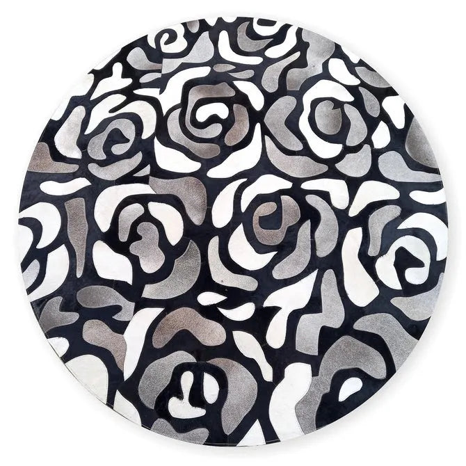 Abstract Roses Hair on Hide Grey 6' Round Rug