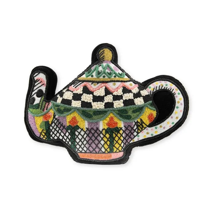 Teapot Shaped Embellished Throw Pillow
