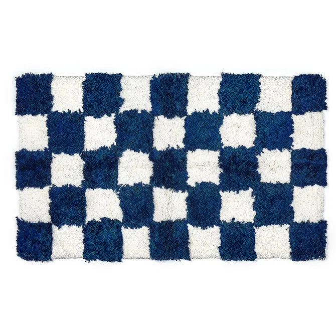 Checkerboard Indigo Bath Rug