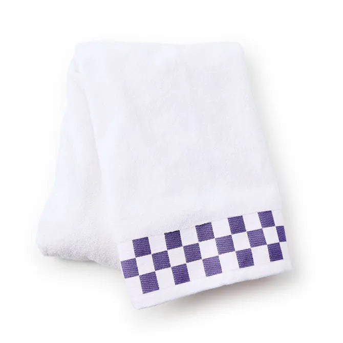 Bath Towel with Violet Check Border